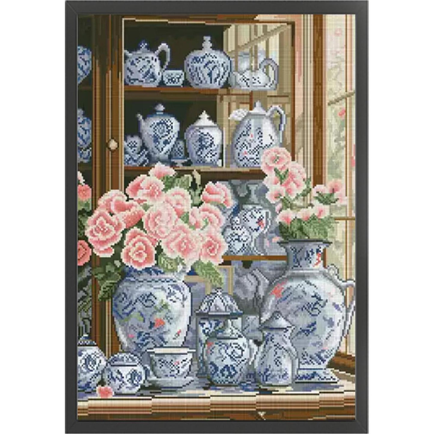 Camellia On Porcelain - Full 11CT Stamped Cross Stitch 50x70CM - Mona Lisa