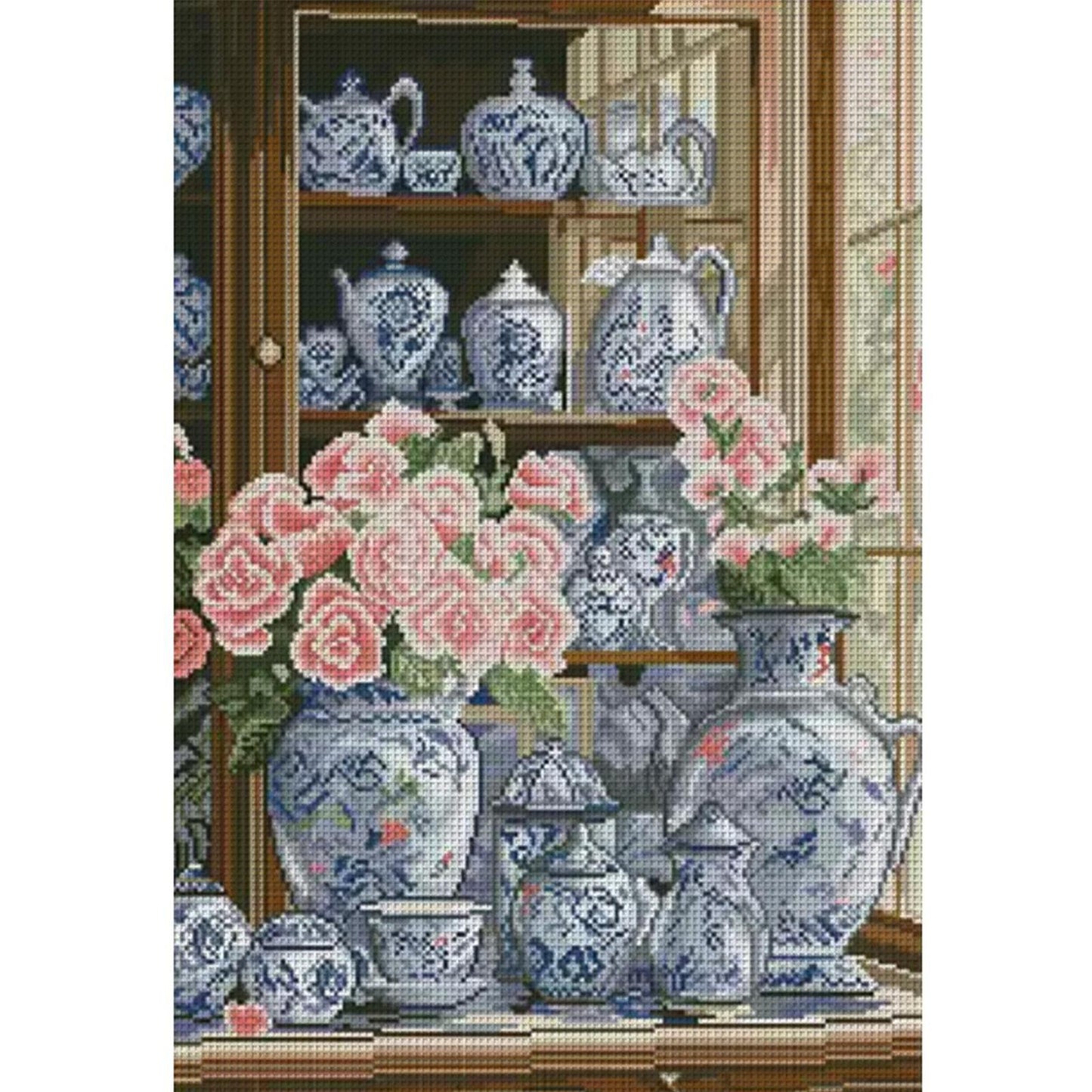 Camellia On Porcelain - Full 11CT Stamped Cross Stitch 50x70CM - Mona Lisa