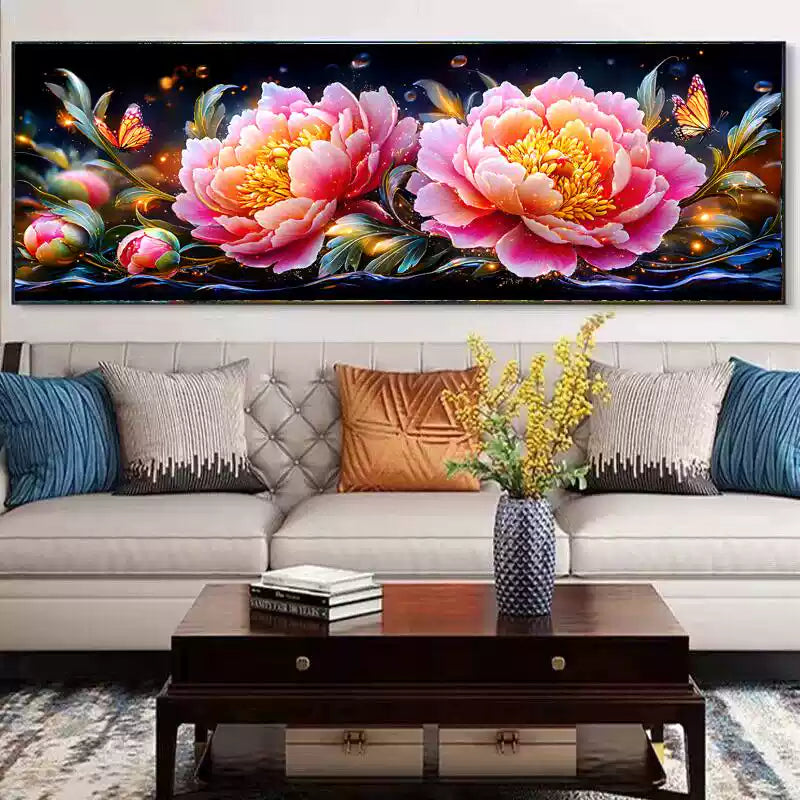 Peony At Dawn And Dusk - Full 11CT Stamped Cross Stitch 135x40CM - Mona Lisa