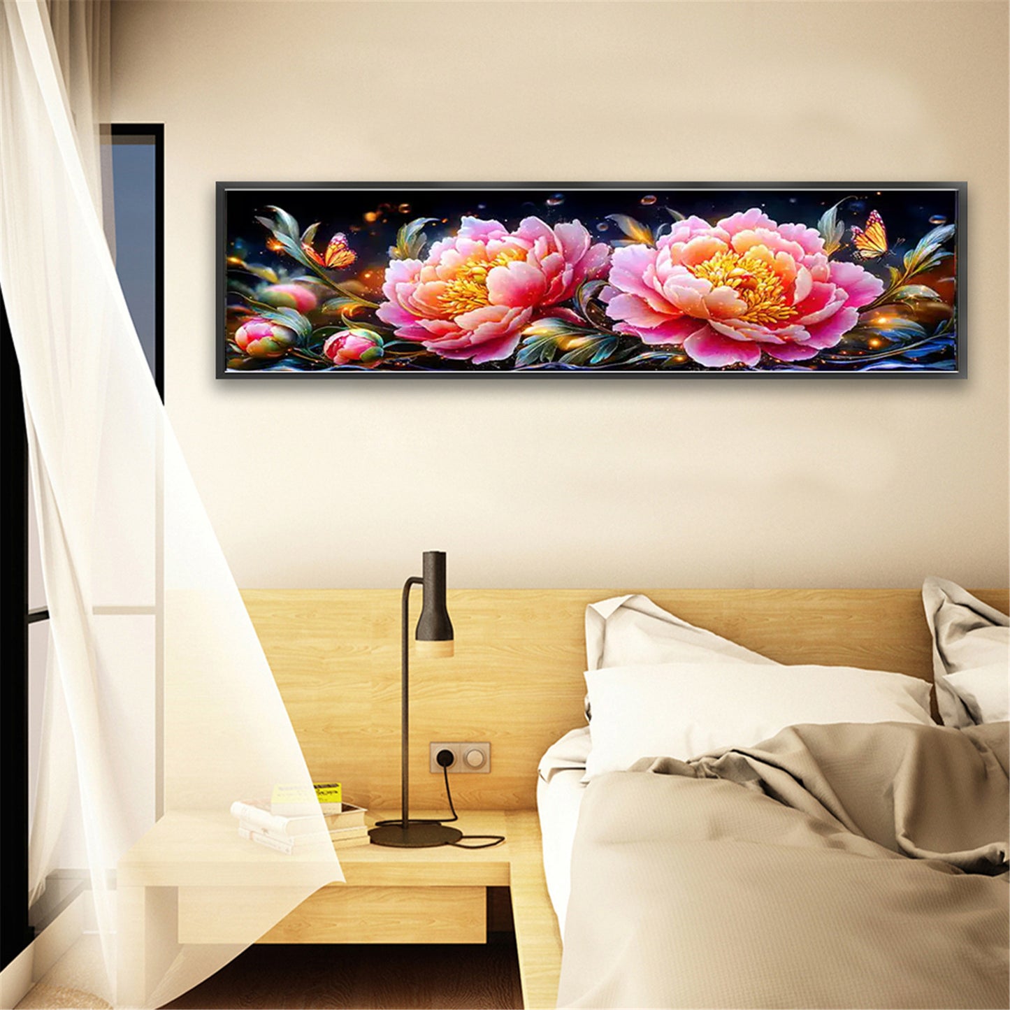 Peony At Dawn And Dusk - Full 11CT Stamped Cross Stitch 135x40CM - Mona Lisa