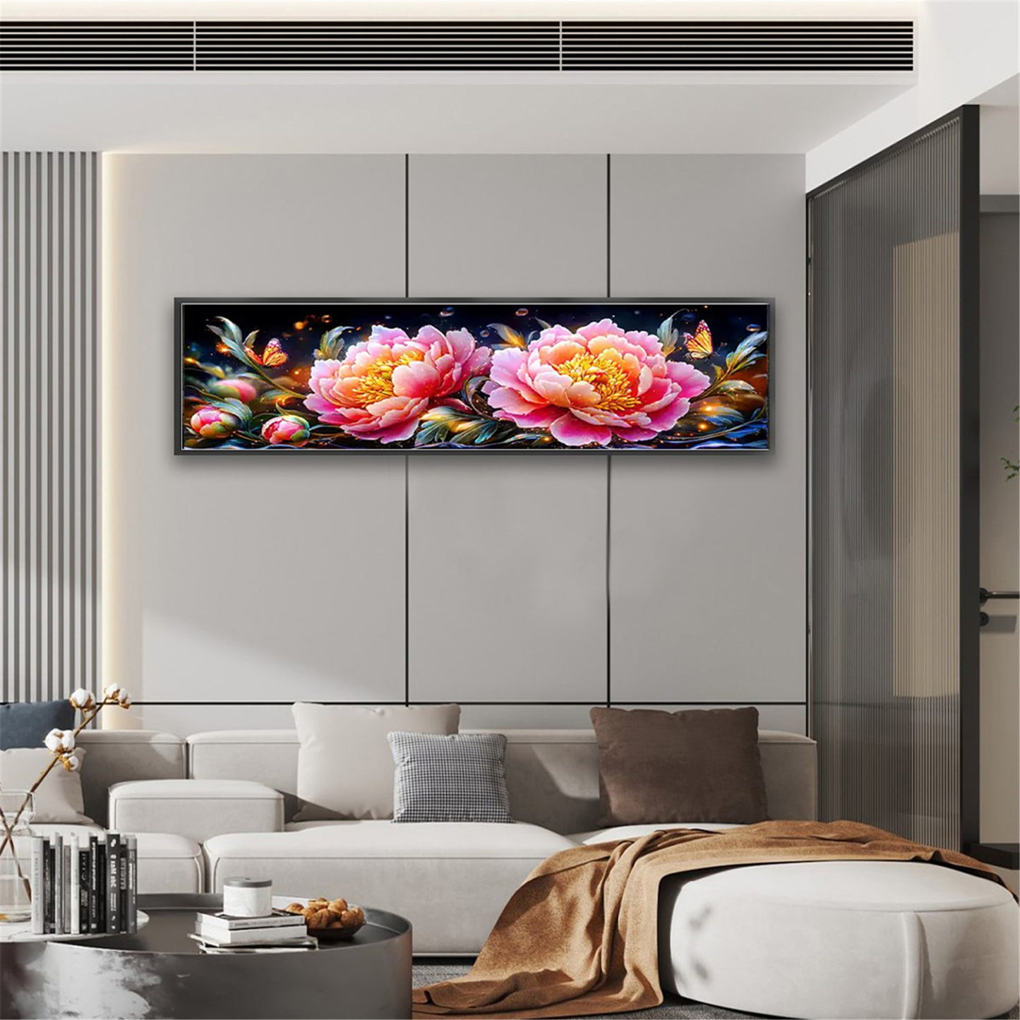Peony At Dawn And Dusk - Full 11CT Stamped Cross Stitch 135x40CM - Mona Lisa