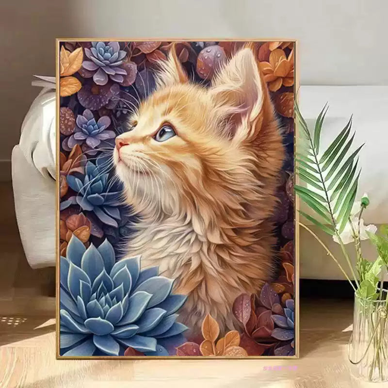 Succulents And Cat - Full 11CT Stamped Cross Stitch 50x70CM - Mona Lisa