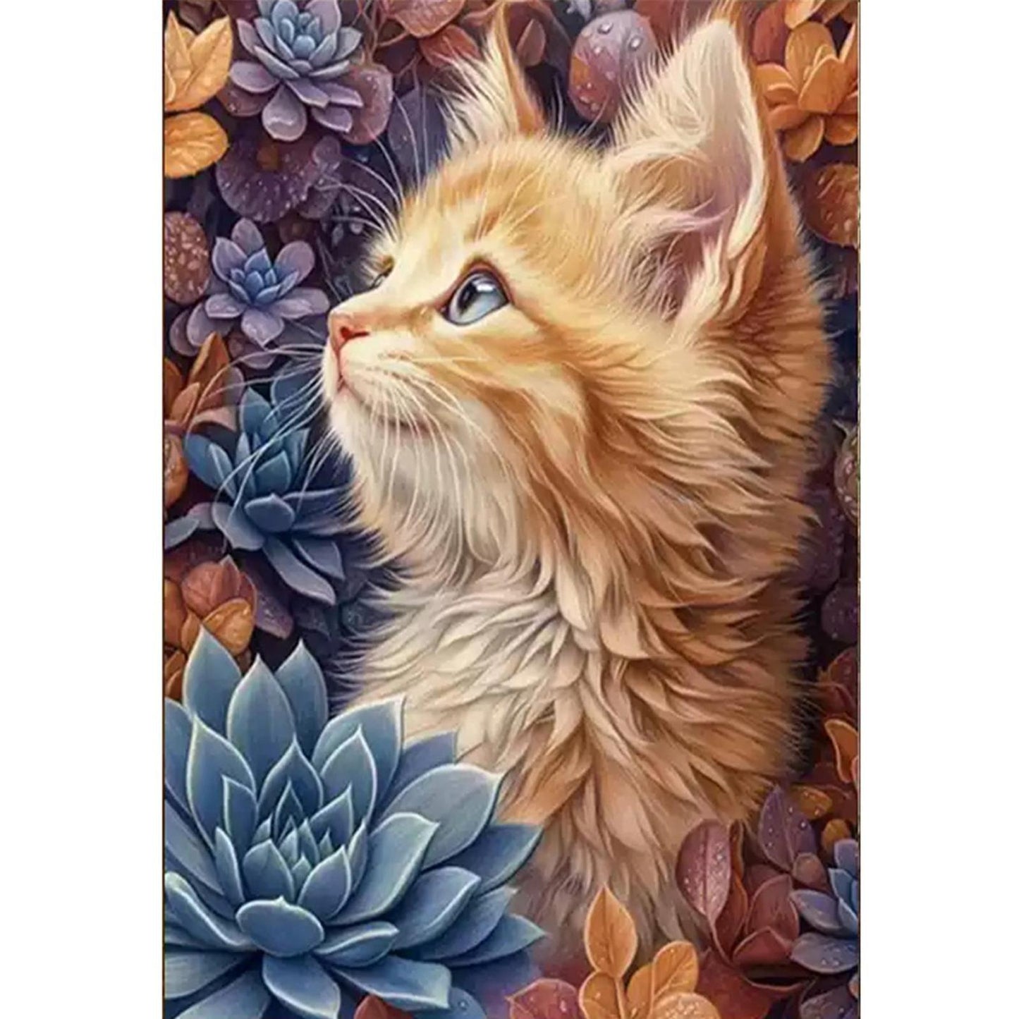 Succulents And Cat - Full 11CT Stamped Cross Stitch 50x70CM - Mona Lisa