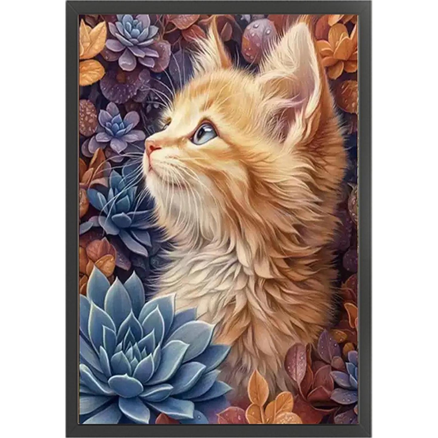 Succulents And Cat - Full 11CT Stamped Cross Stitch 50x70CM - Mona Lisa