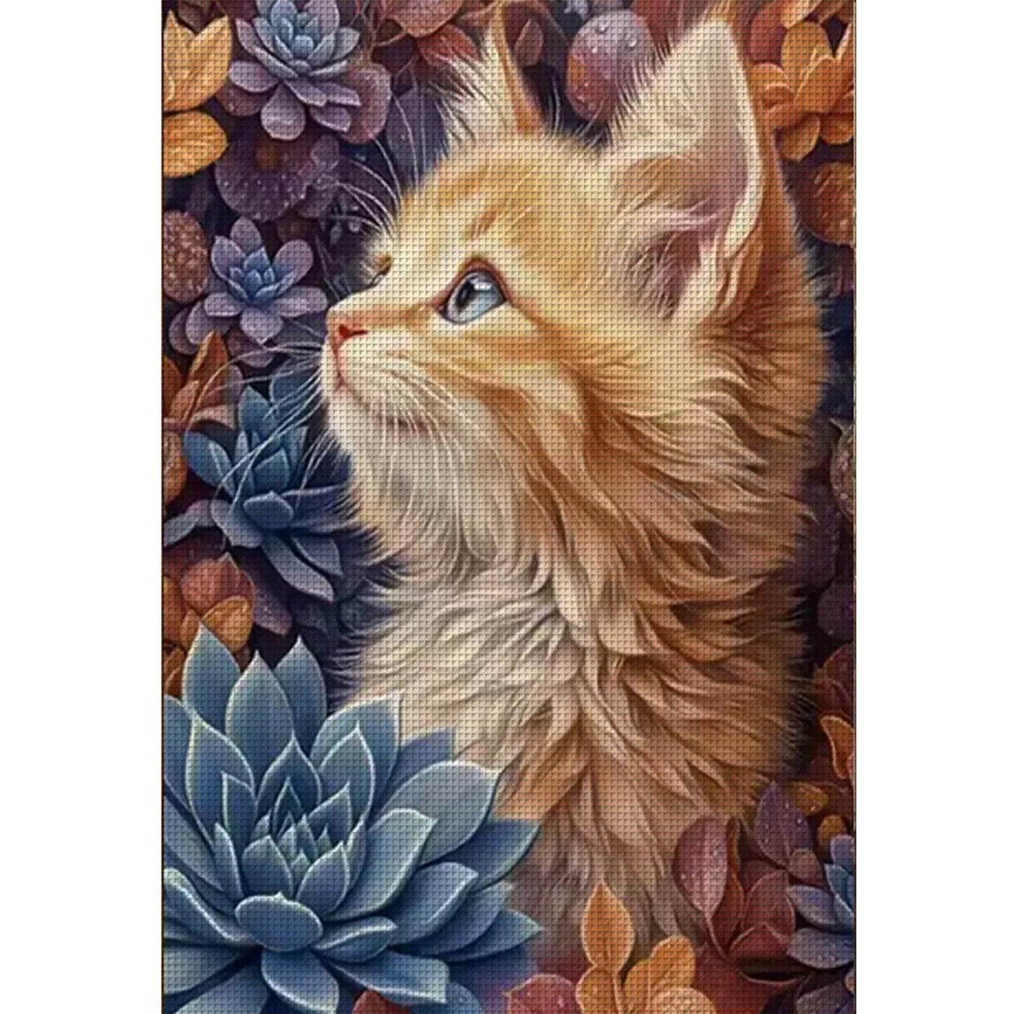 Succulents And Cat - Full 11CT Stamped Cross Stitch 50x70CM - Mona Lisa