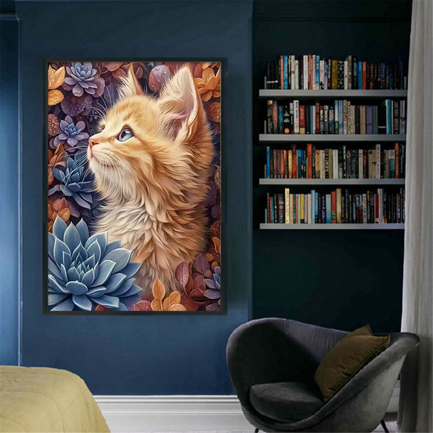 Succulents And Cat - Full 11CT Stamped Cross Stitch 50x70CM - Mona Lisa