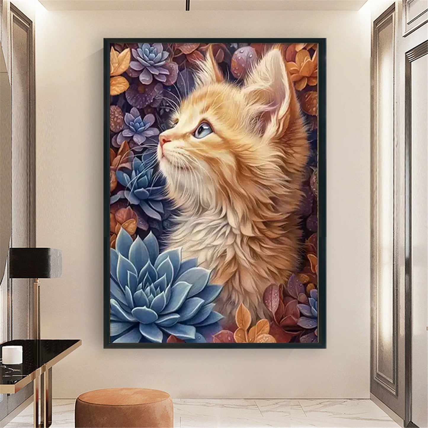 Succulents And Cat - Full 11CT Stamped Cross Stitch 50x70CM - Mona Lisa