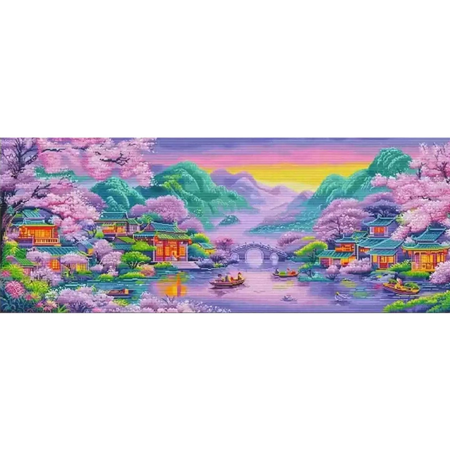 Purple Dream Of Jiangnan Water Town - Full 11CT Stamped Cross Stitch 150x65CM - Mona Lisa