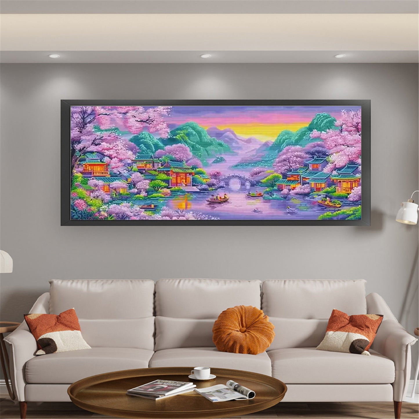 Purple Dream Of Jiangnan Water Town - Full 11CT Stamped Cross Stitch 150x65CM - Mona Lisa