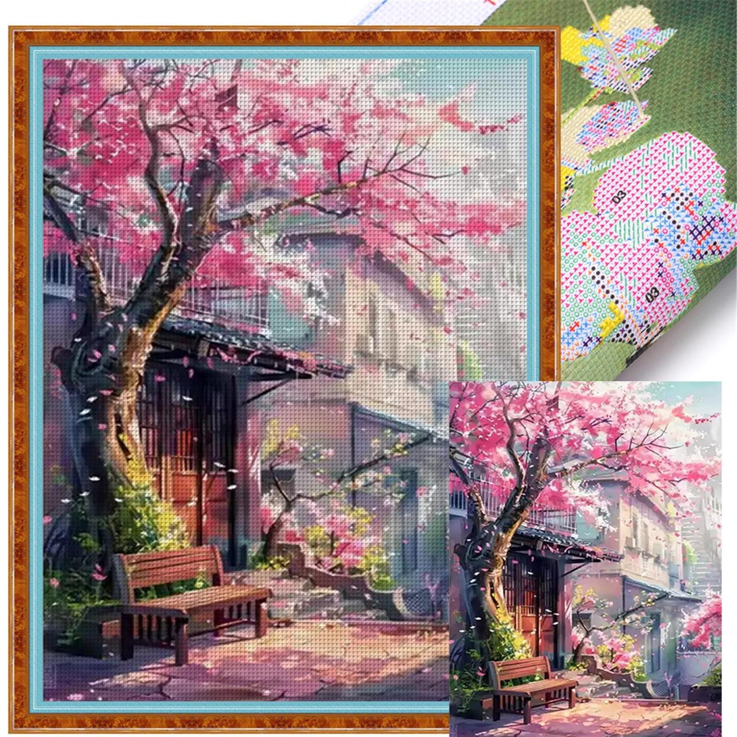 Under Cherry Blossom Tree - Full 11CT Stamped Cross Stitch 50x68CM - Mona Lisa