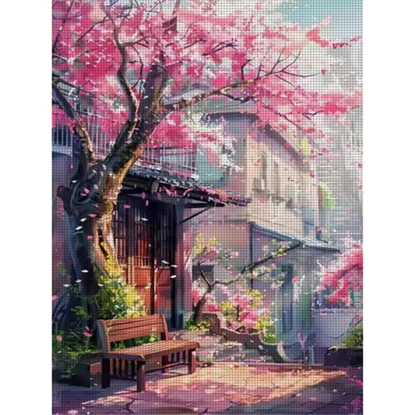 Under Cherry Blossom Tree - Full 11CT Stamped Cross Stitch 50x68CM - Mona Lisa