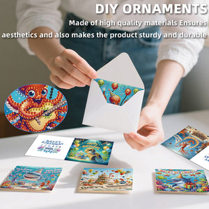 6PCS DIY Diamond Art Greeting Cards Congratulations Cards  Gifts (Ocean)