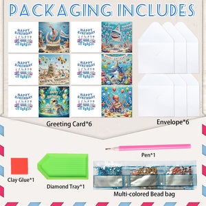 6PCS DIY Diamond Art Greeting Cards Congratulations Cards  Gifts (Ocean)