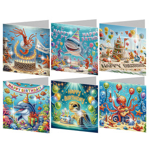 6PCS DIY Diamond Art Greeting Cards Congratulations Cards  Gifts (Ocean)