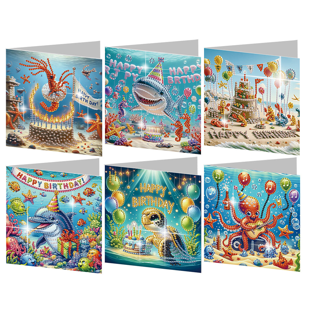 6PCS DIY Diamond Art Greeting Cards Congratulations Cards  Gifts (Ocean)