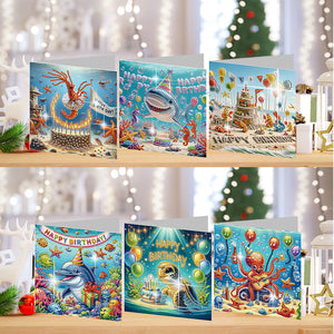 6PCS DIY Diamond Art Greeting Cards Congratulations Cards  Gifts (Ocean)