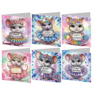 6PCS DIY Diamond Art Greeting Cards Congratulations Cards  Gifts (Mouse)