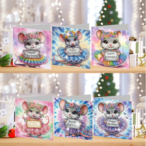 6PCS DIY Diamond Art Greeting Cards Congratulations Cards  Gifts (Mouse)