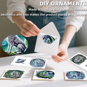 6PCS DIY Diamond Art Greeting Cards Congratulations Cards  Gifts (Wolf)
