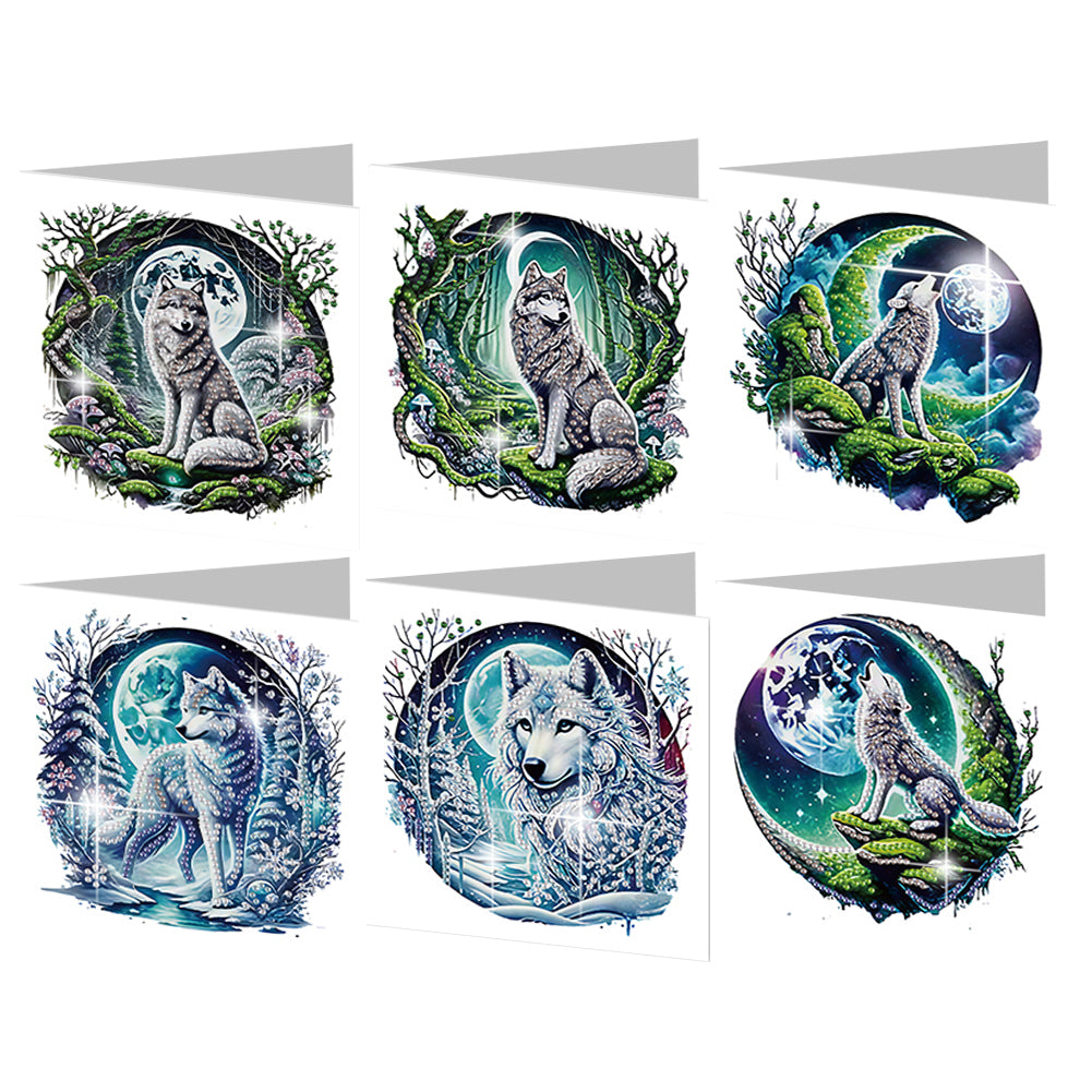 6PCS DIY Diamond Art Greeting Cards Congratulations Cards  Gifts (Wolf)
