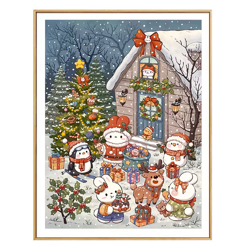 Rabbit On Christmas Eve - Full 11CT Stamped Cross Stitch 55x70CM - Mona Lisa