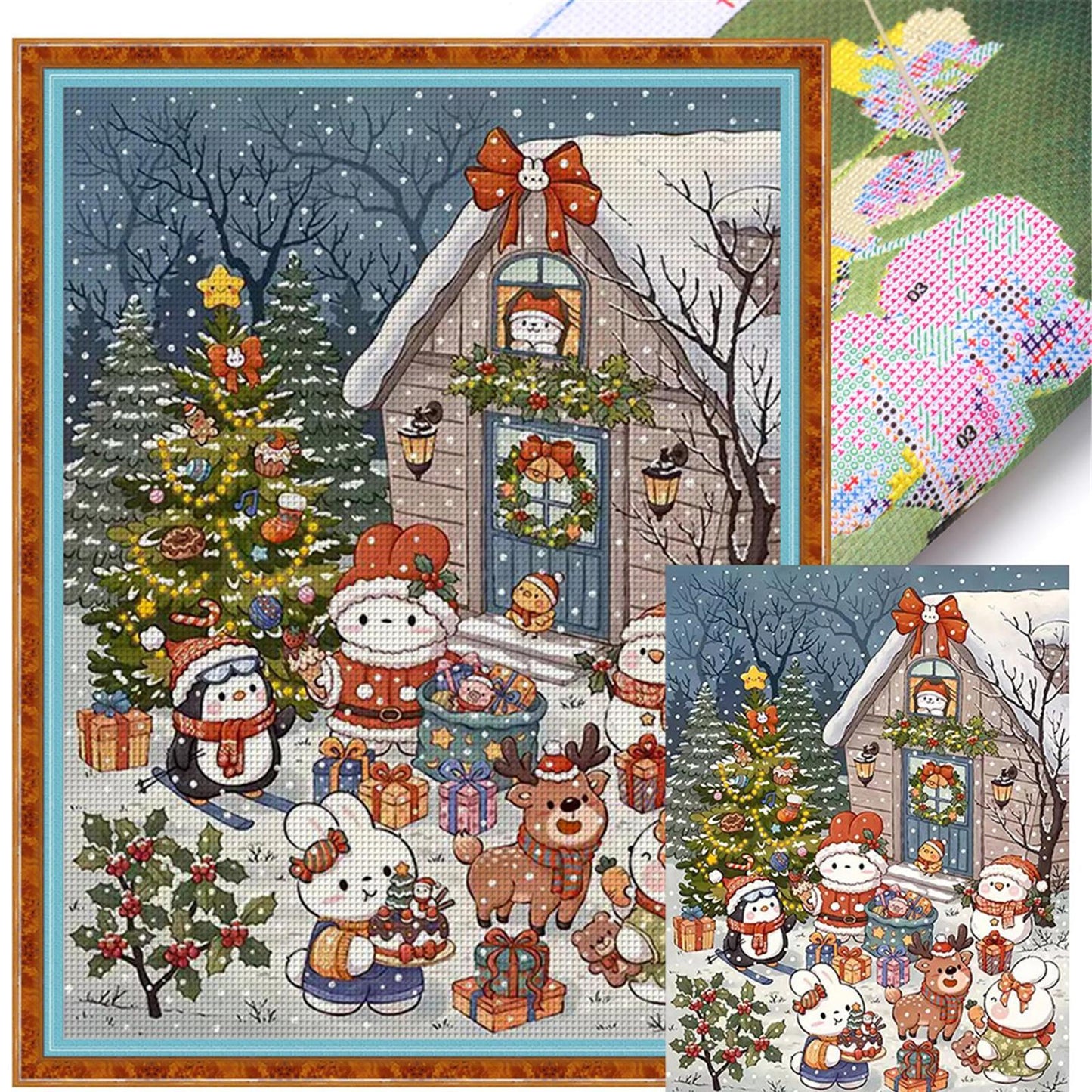 Rabbit On Christmas Eve - Full 11CT Stamped Cross Stitch 55x70CM - Mona Lisa