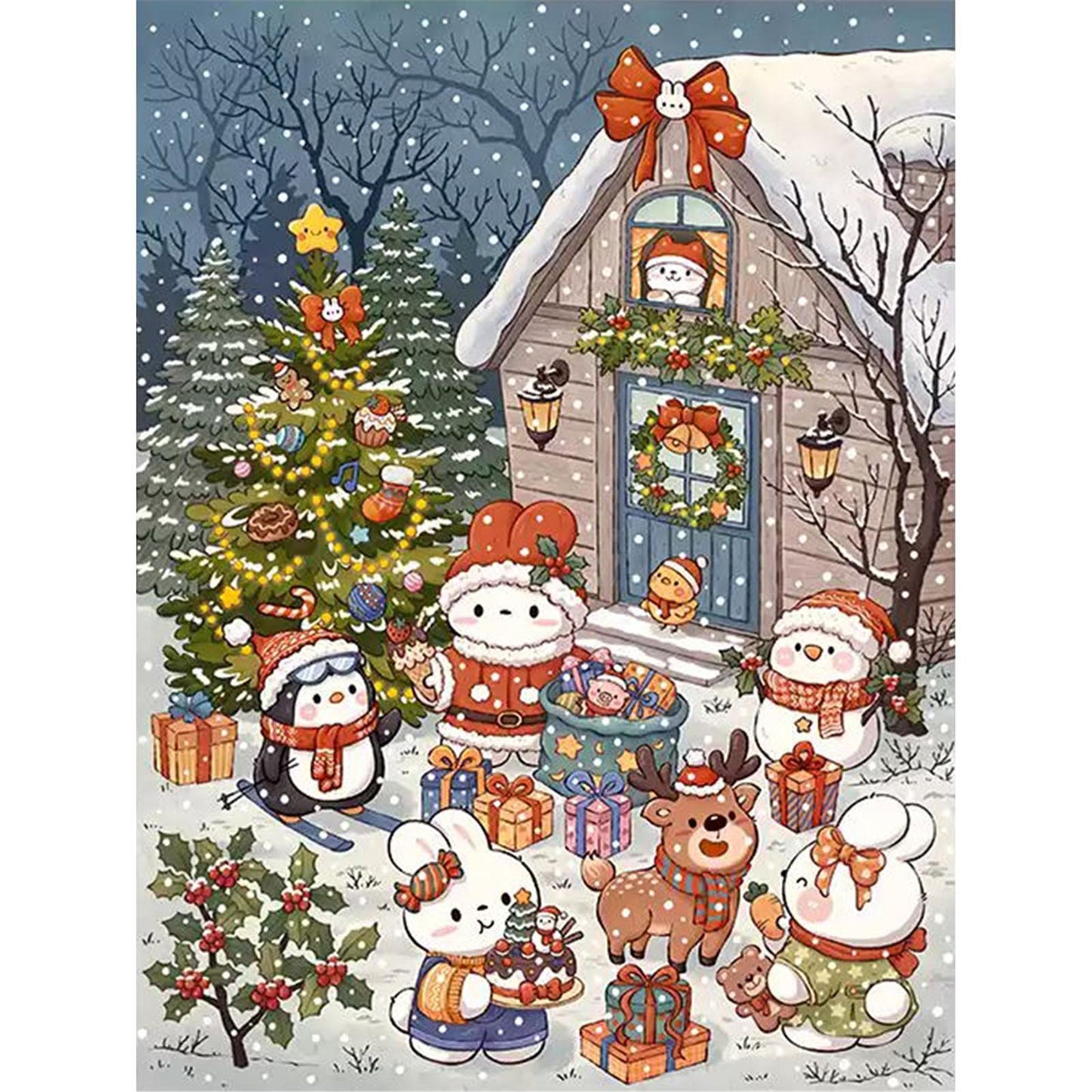 Rabbit On Christmas Eve - Full 11CT Stamped Cross Stitch 55x70CM - Mona Lisa