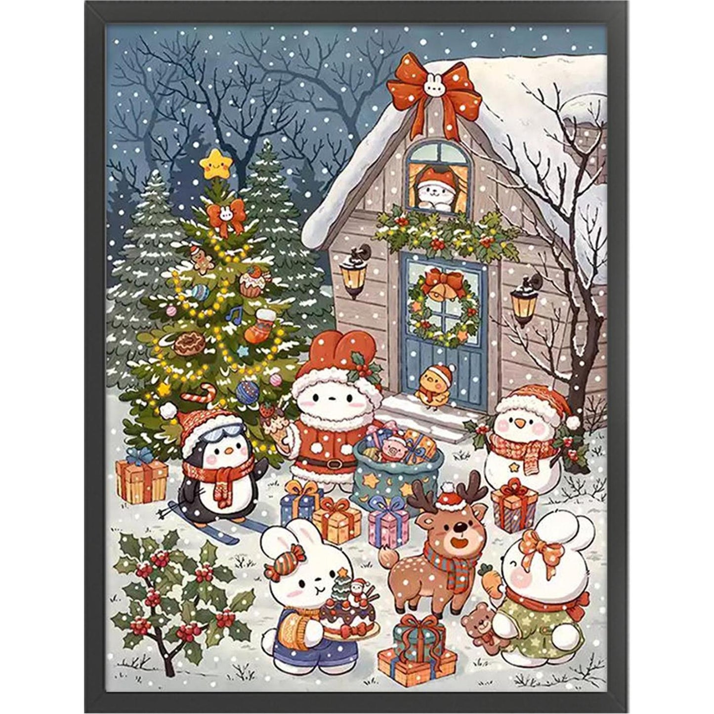 Rabbit On Christmas Eve - Full 11CT Stamped Cross Stitch 55x70CM - Mona Lisa