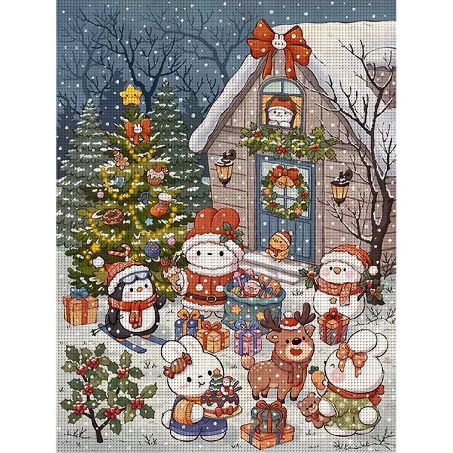 Rabbit On Christmas Eve - Full 11CT Stamped Cross Stitch 55x70CM - Mona Lisa
