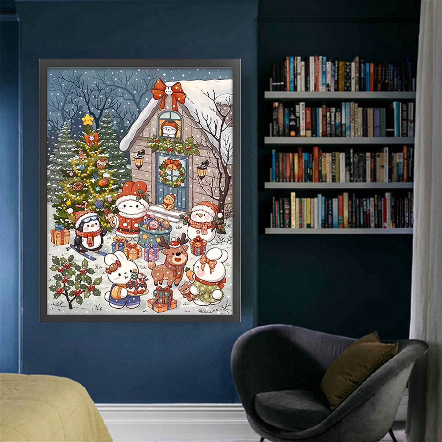 Rabbit On Christmas Eve - Full 11CT Stamped Cross Stitch 55x70CM - Mona Lisa