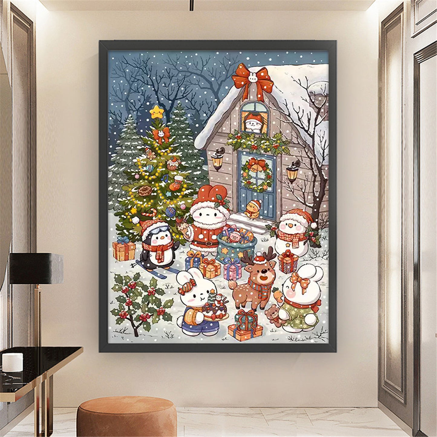 Rabbit On Christmas Eve - Full 11CT Stamped Cross Stitch 55x70CM - Mona Lisa