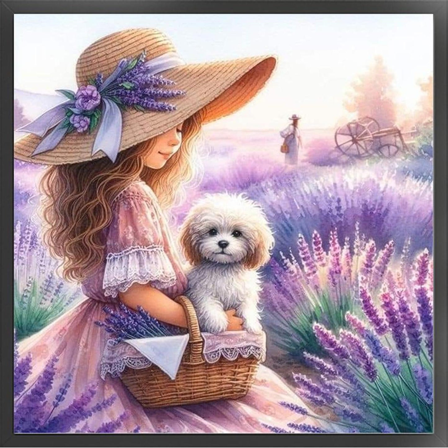 Girl In Lavender Field - Full 11CT Stamped Cross Stitch 40x40CM - Huacan