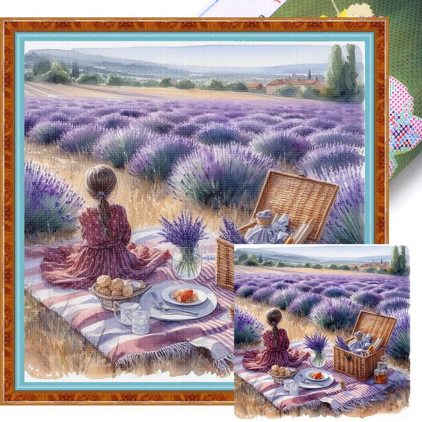 Picnic In Lavender Field - Full 11CT Stamped Cross Stitch 40x40CM - Huacan