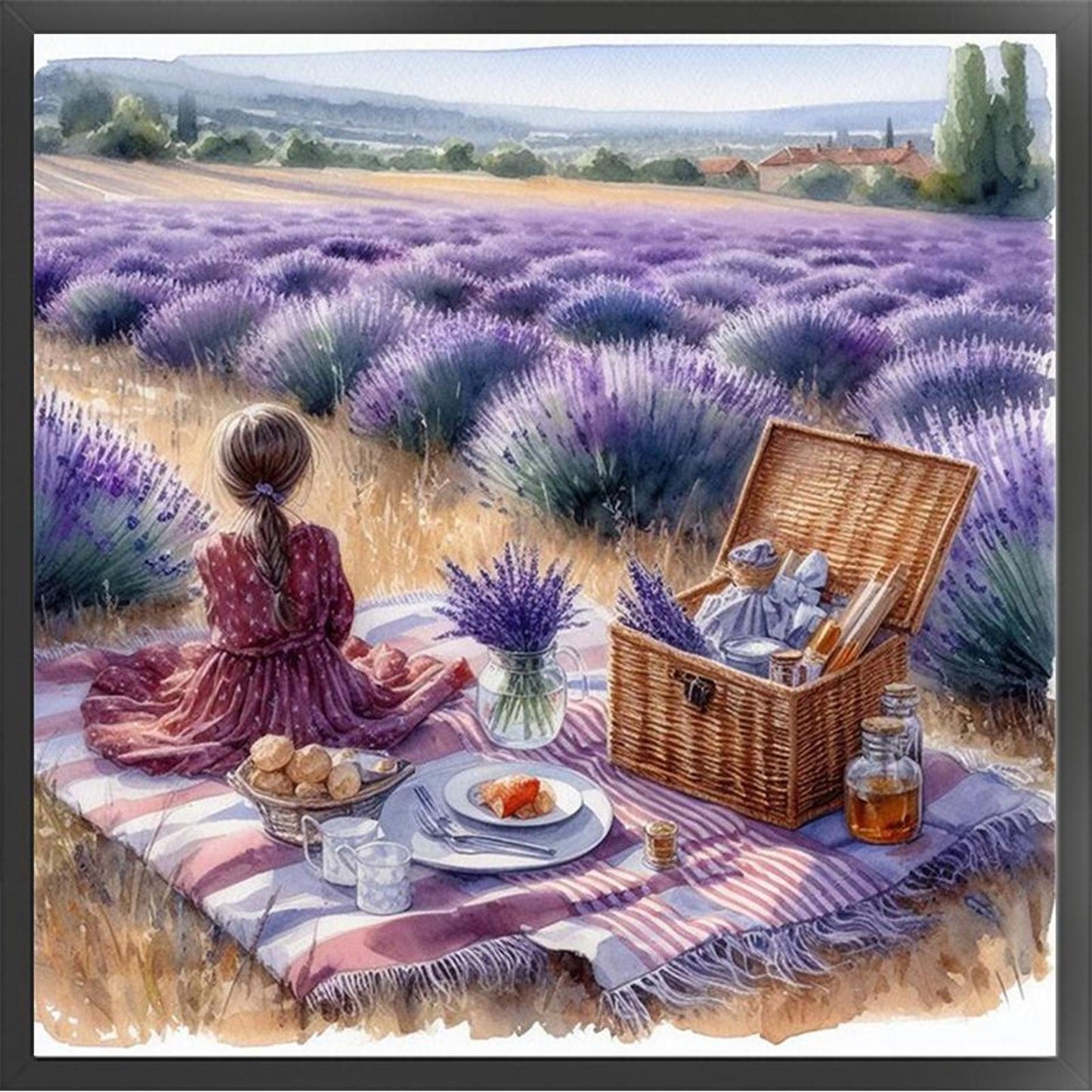 Picnic In Lavender Field - Full 11CT Stamped Cross Stitch 40x40CM - Huacan