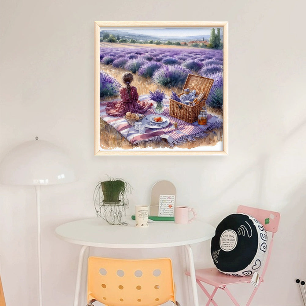 Picnic In Lavender Field - Full 11CT Stamped Cross Stitch 40x40CM - Huacan