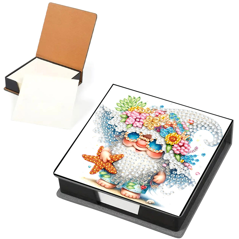 5D DIY PU Diamond Art Note Box with 160 Sheets Paper Memo Pad Holder (Gnome)