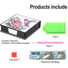 Load image into Gallery viewer, 5D DIY PU Diamond Art Note Box with 160 Sheets Paper Memo Pad Holder (Flower)

