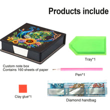 Load image into Gallery viewer, 5D DIY PU Diamond Art Note Box with 160 Sheets Paper Memo Pad Holder (Peacock)
