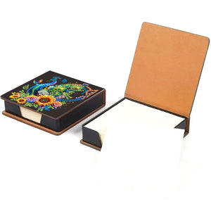 5D DIY PU Diamond Art Note Box with 160 Sheets Paper Memo Pad Holder (Peacock)