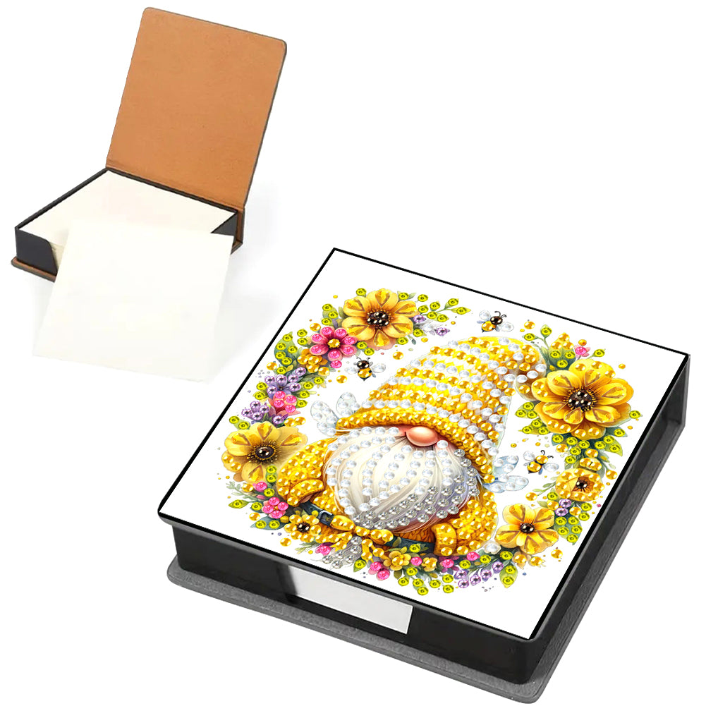 5D DIY PU Diamond Art Note Box with 160 Sheets Paper Memo Pad Holder (Bee)