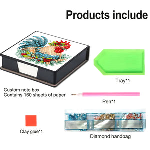 5D DIY PU Diamond Art Note Box with 160 Sheets Paper Memo Pad Holder (Chicken)