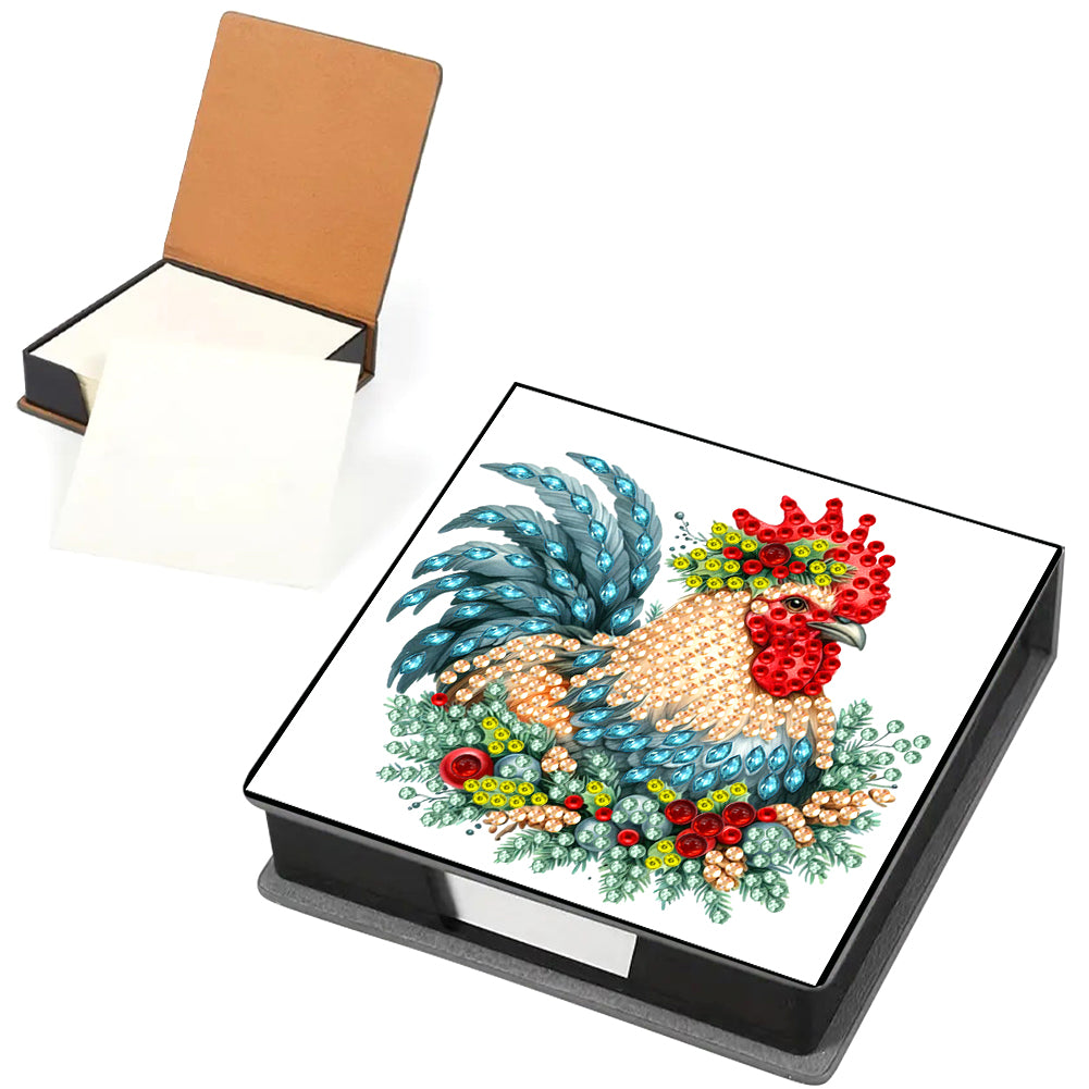 5D DIY PU Diamond Art Note Box with 160 Sheets Paper Memo Pad Holder (Chicken)