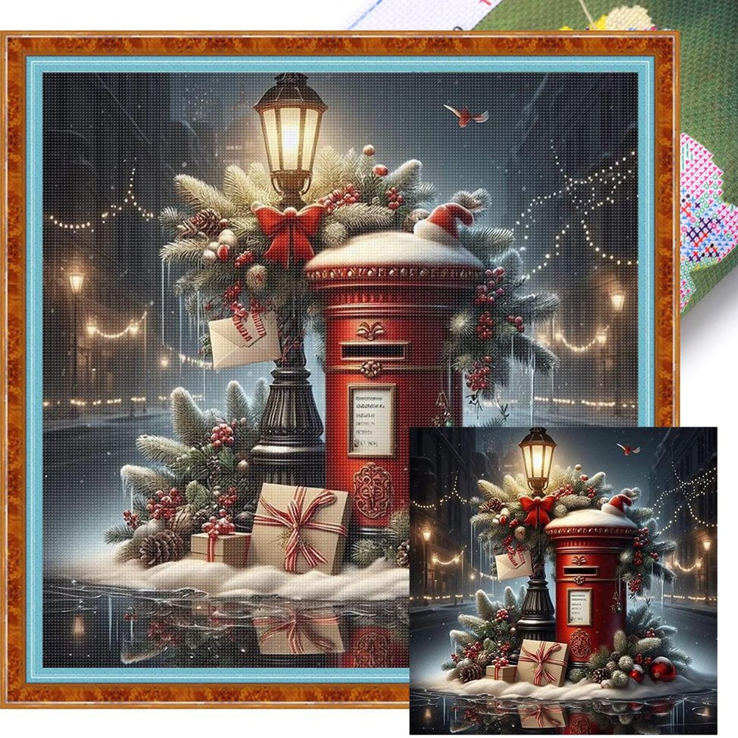 Christmas Mailbox - Full 11CT Stamped Cross Stitch 45x45CM - Huacan