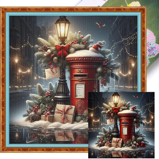 Christmas Mailbox - Full 11CT Stamped Cross Stitch 45x45CM - Huacan