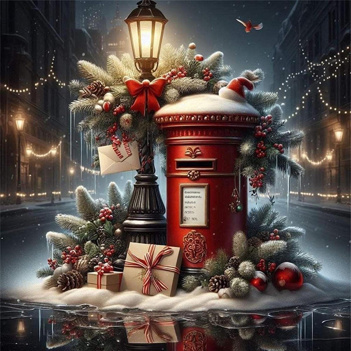 Christmas Mailbox - Full 11CT Stamped Cross Stitch 45x45CM - Huacan