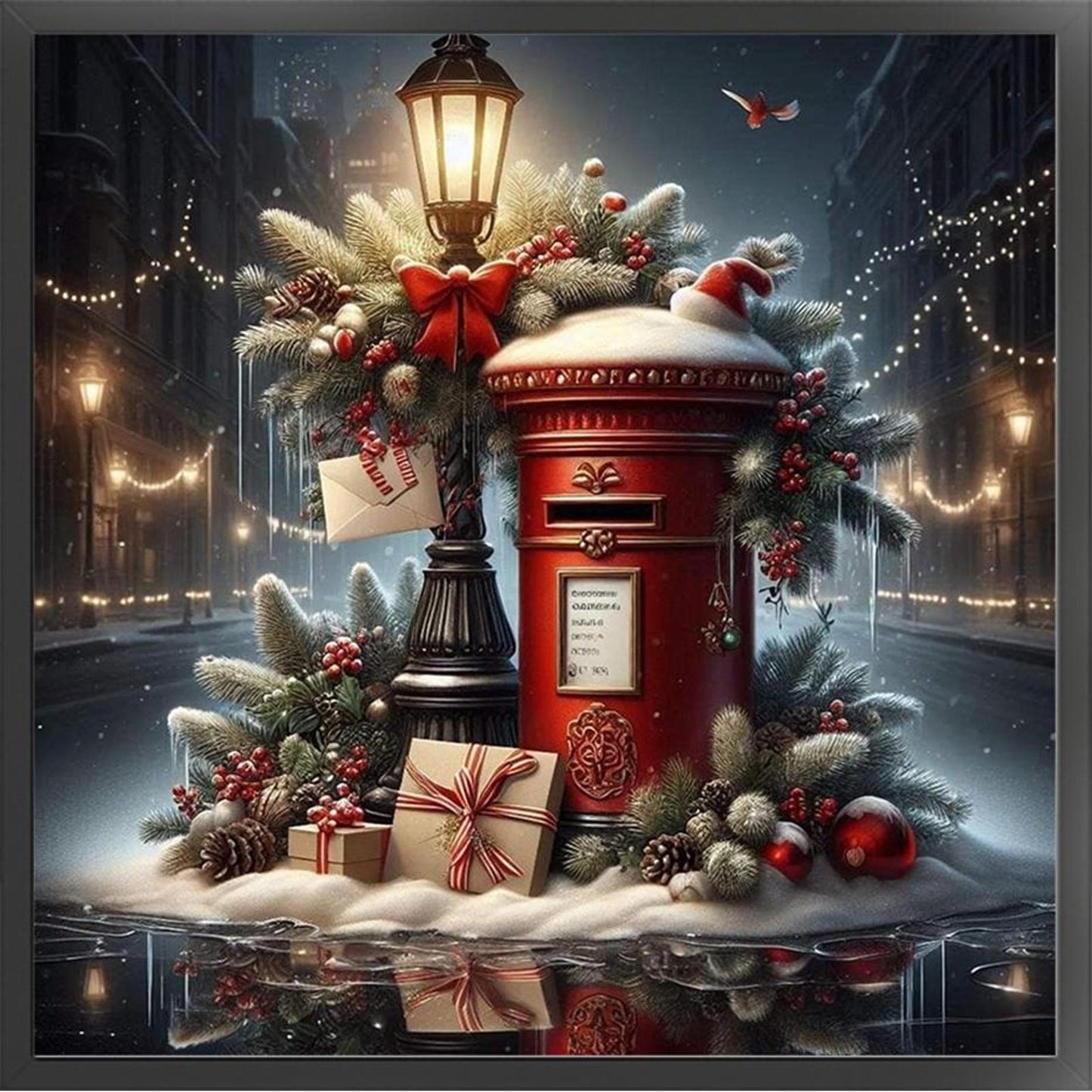 Christmas Mailbox - Full 11CT Stamped Cross Stitch 45x45CM - Huacan