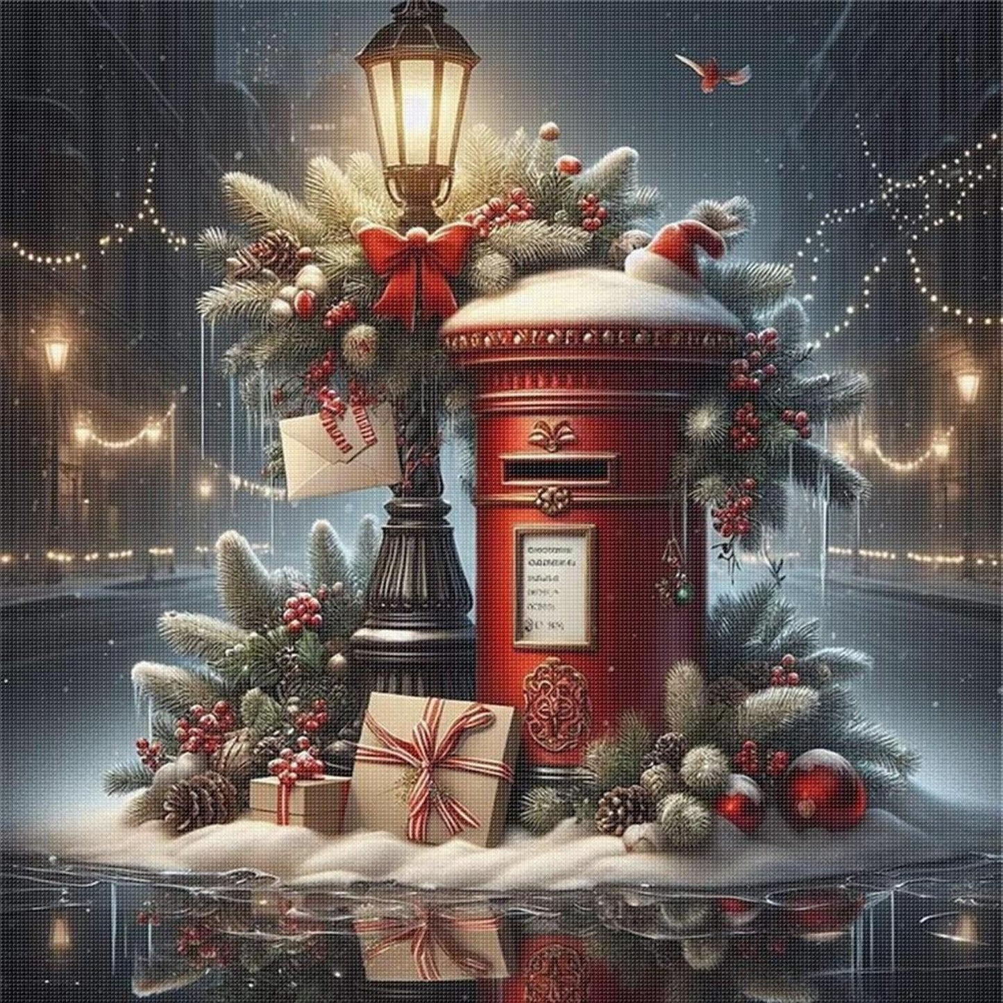 Christmas Mailbox - Full 11CT Stamped Cross Stitch 45x45CM - Huacan