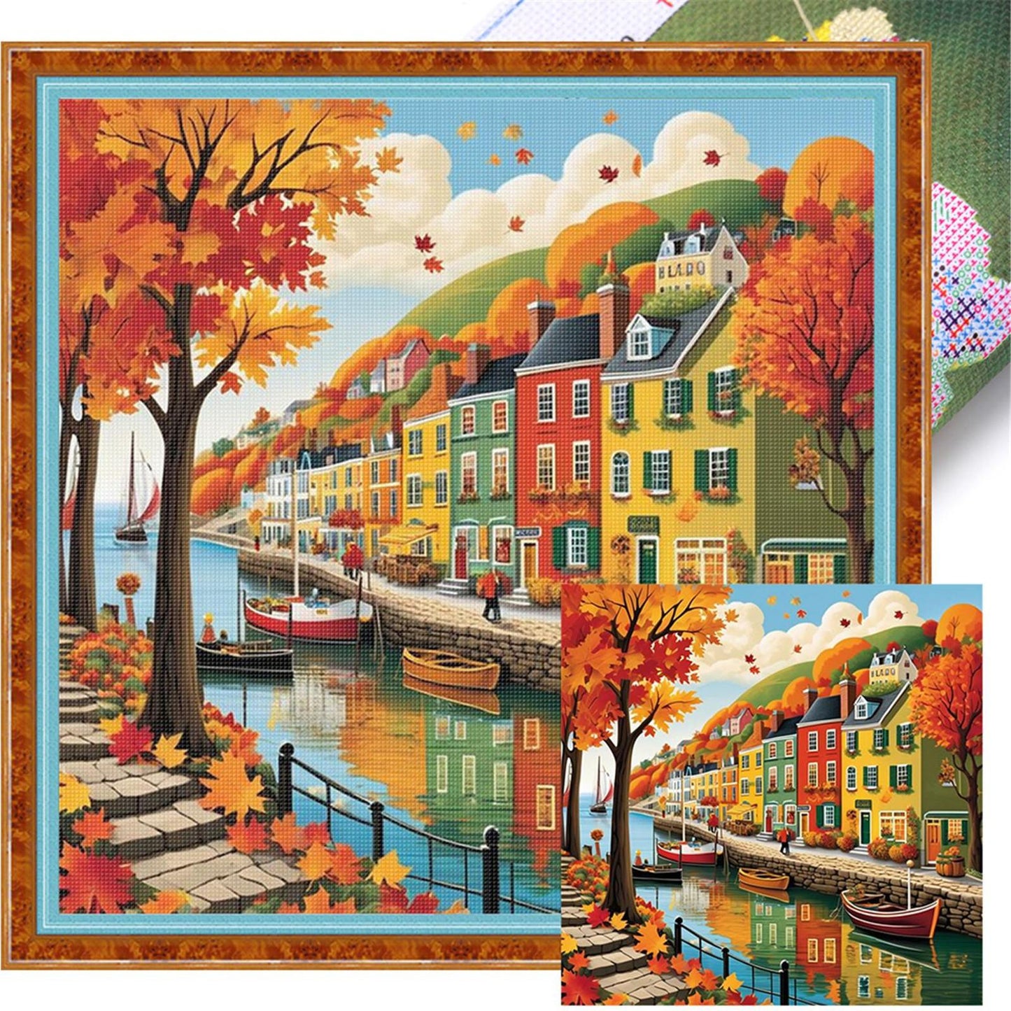 Colorful Houses - Full 14CT Stamped Cross Stitch 40x40CM - Huacan