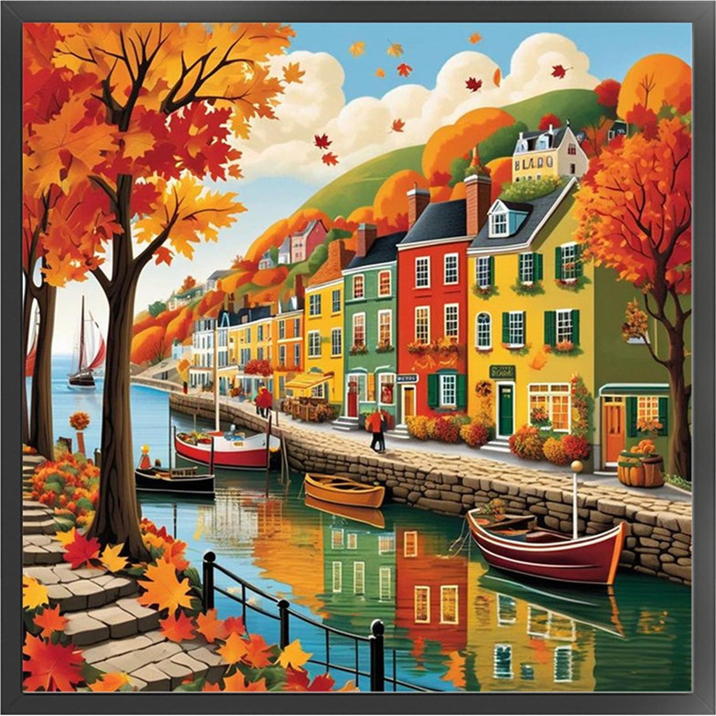 Colorful Houses - Full 14CT Stamped Cross Stitch 40x40CM - Huacan