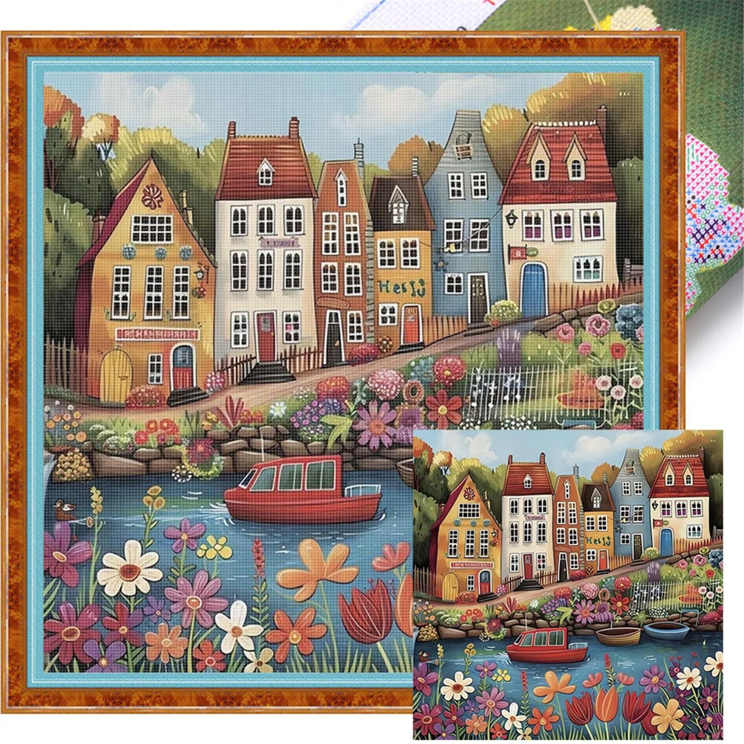 Colorful Houses - Full 14CT Stamped Cross Stitch 40x40CM - Huacan